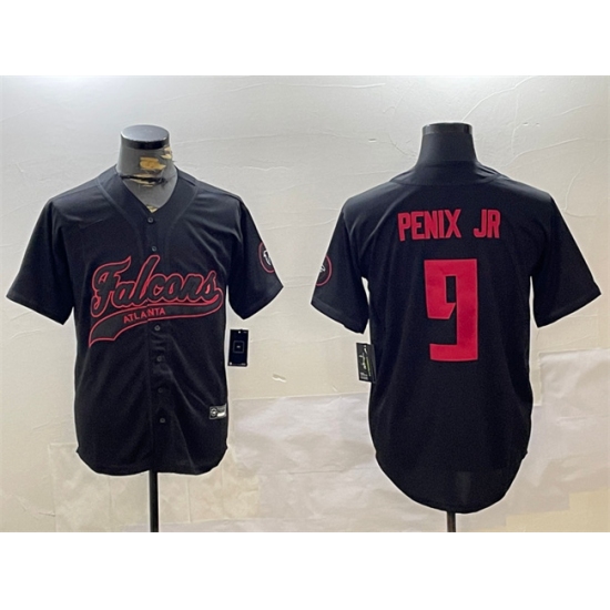 Men's Atlanta Falcons #9 Michael Penix Jr. Black With Cool Base Stitched Baseball Jersey - Ujersey
