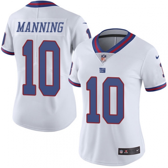 Women's Nike New York Giants #10 Eli Manning Limited White Rush Vapor Untouchable NFL Jersey - Ujersey