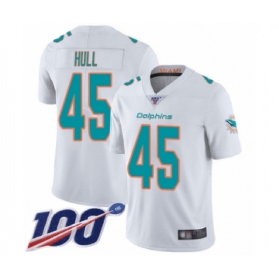 Men's Miami Dolphins #45 Mike Hull White Vapor Untouchable Limited Player 100th Season Football Jersey - Ujersey
