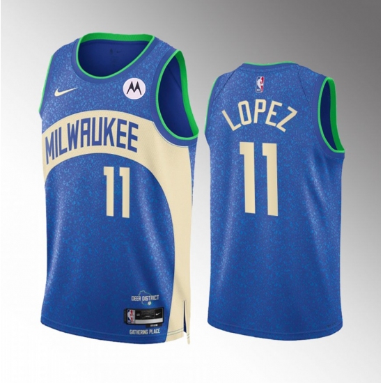 Men's Milwaukee Bucks #11 Brook Lopez Blue 2023-24 City Edition Stitched Basketball Jersey - Ujersey