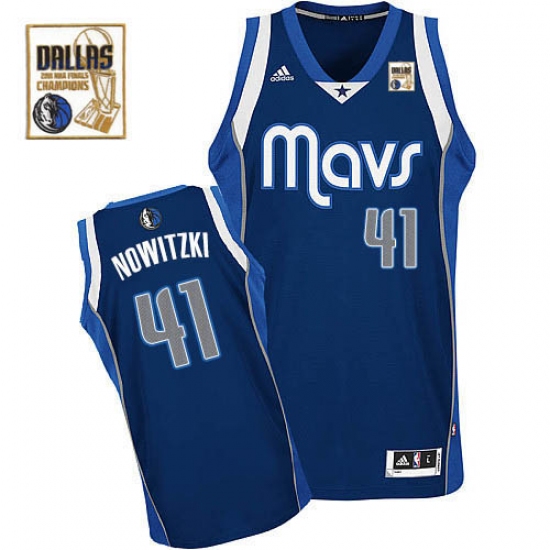 Men's Adidas Dallas Mavericks #41 Dirk Nowitzki Swingman Navy Blue Alternate Champions Patch NBA Jersey - Ujersey