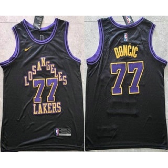 Men's Los Angeles Lakers #77 Luka Doncic Black 2025 City Swingman Jersey - Ujersey
