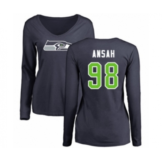 Football Women's Seattle Seahawks #98 Ezekiel Ansah Navy Blue Name & Number Logo Long Sleeve T-Shirt - Ujersey