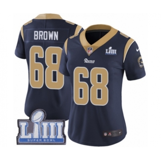 Women's Nike Los Angeles Rams #68 Jamon Brown Navy Blue Team Color Vapor Untouchable Limited Player Super Bowl LIII Bound NFL Jersey - Ujersey