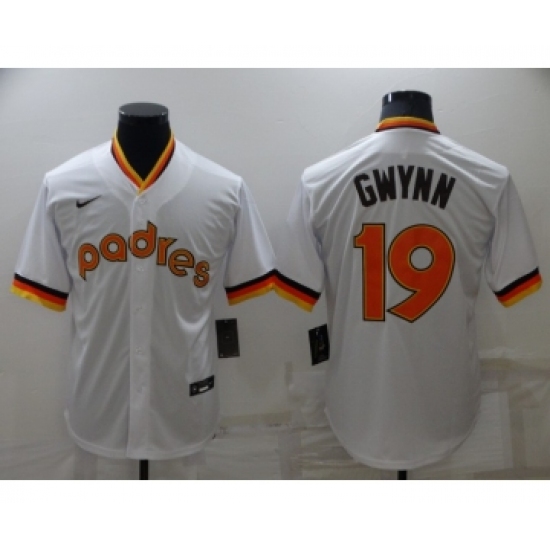 Men's San Diego Padres #19 Tony Gwynn White Cooperstown Collection Stitched Throwback Jersey - Ujersey