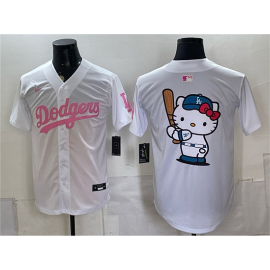 Men's Los Angeles Dodgers Hello Kitty White Pink Vapor Limited Stitched Baseball Jersey - Ujersey