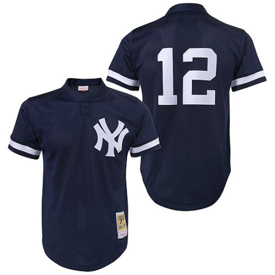 Men's Mitchell and Ness 1995 New York Yankees #12 Wade Boggs Authentic Blue Throwback MLB Jersey - Ujersey