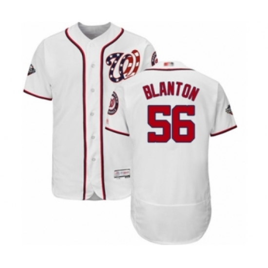 Men's Washington Nationals #56 Joe Blanton White Home Flex Base Authentic Collection 2019 World Series Bound Baseball Jersey - Ujersey
