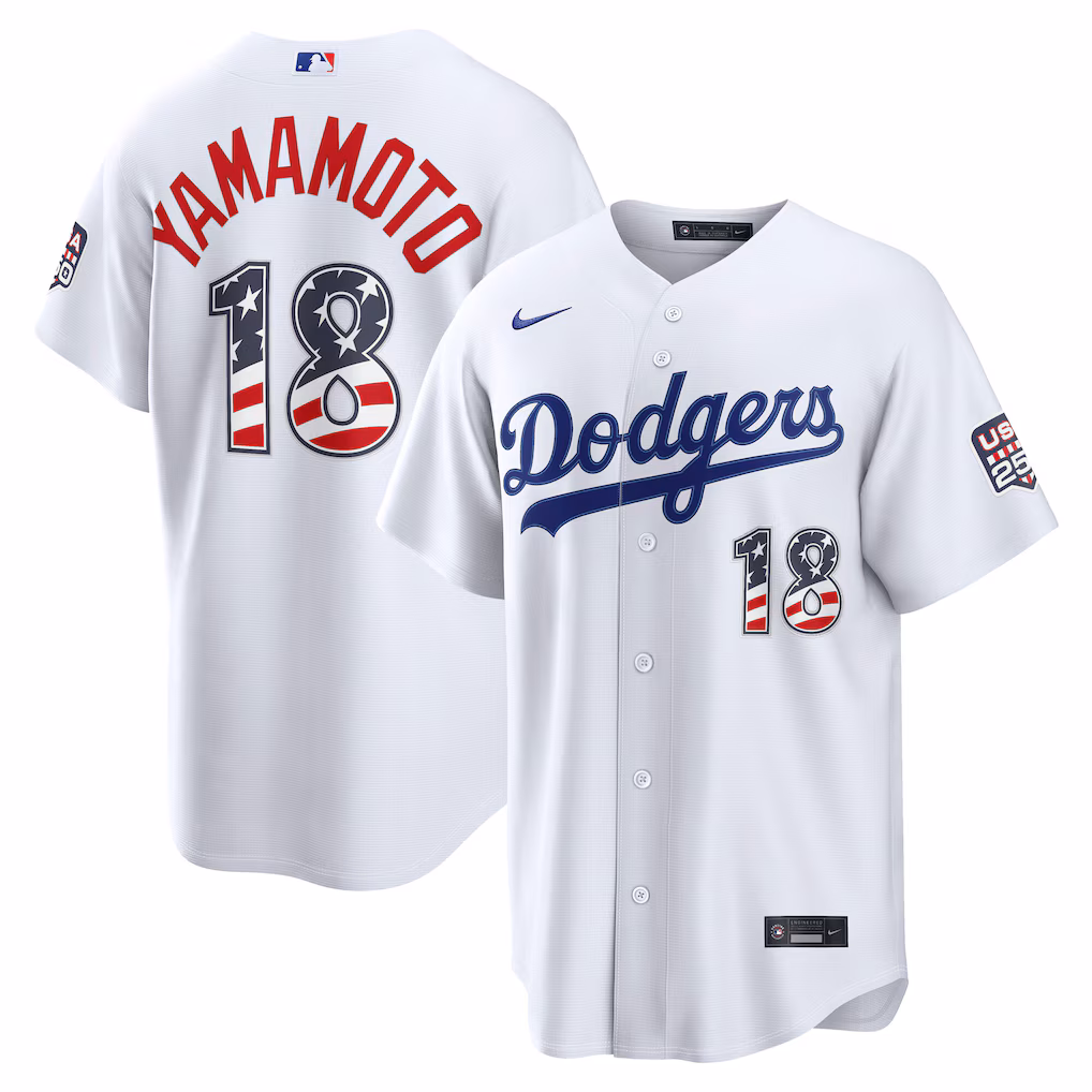Men's Los Angeles Dodgers Yoshinobu Yamamoto Nike White USA 250 Fourth of July Home Stadium Jersey - Ujersey