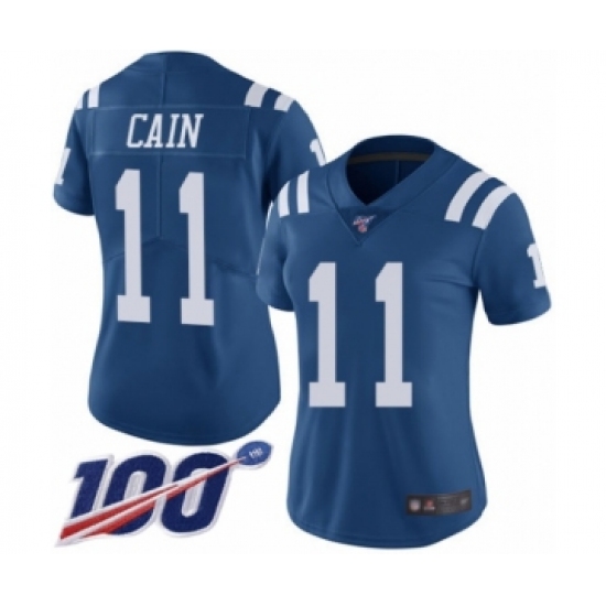 Women's Indianapolis Colts #11 Deon Cain Limited Royal Blue Rush Vapor Untouchable 100th Season Football Jersey - Ujersey