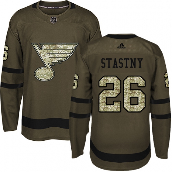 Men's Adidas St. Louis Blues #26 Paul Stastny Authentic Green Salute to Service NHL Jersey - Ujersey