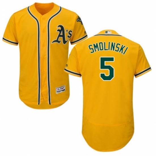 Men's Majestic Oakland Athletics #5 Jake Smolinski Gold Alternate Flex Base Authentic Collection MLB Jersey