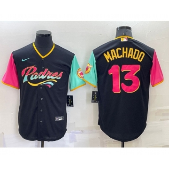 Men's San Diego Padres #13 Manny Machado Black 2022 City Connect Cool Base Stitched Jersey - Ujersey