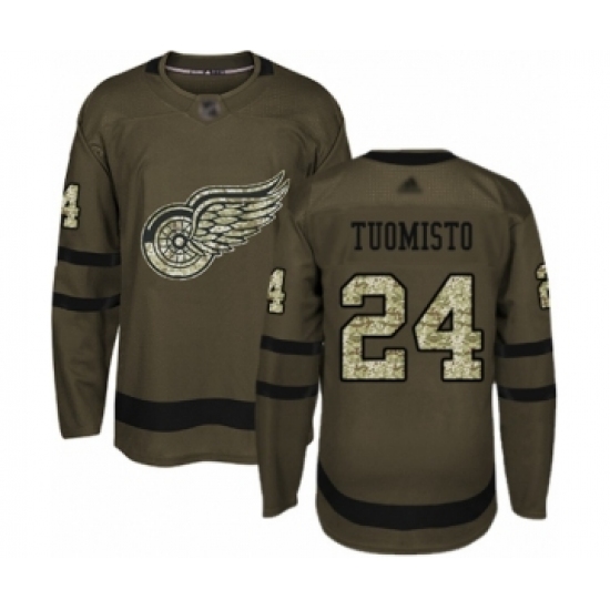 Youth Detroit Red Wings #24 Antti Tuomisto Authentic Green Salute to Service Hockey Jersey - Ujersey