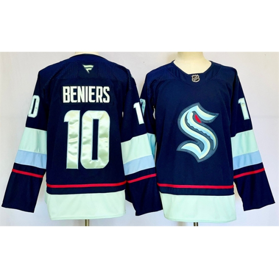 Men's Seattle Kraken #10 Matty Beniers Navy 2024-25 Home Stitched Hockey Jersey - Ujersey