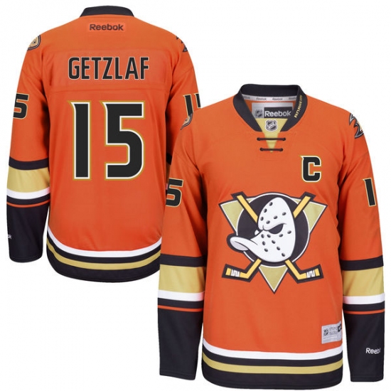 Men's Reebok Anaheim Ducks #15 Ryan Getzlaf Premier Orange Third NHL Jersey - Ujersey