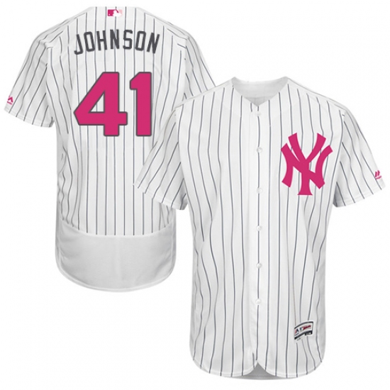 Men's Majestic New York Yankees #41 Randy Johnson Authentic White 2016 Mother's Day Fashion Flex Base MLB Jersey - Ujersey
