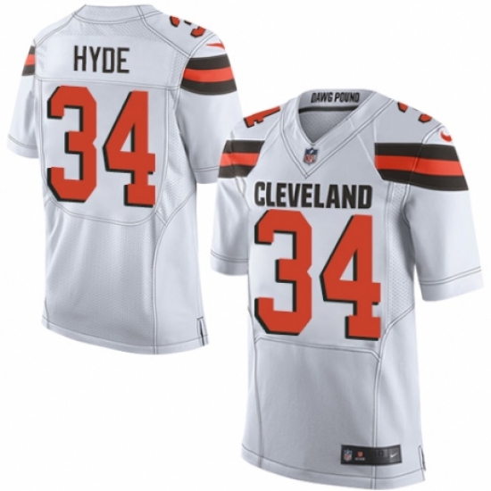 Men's Nike Cleveland Browns #34 Carlos Hyde Elite White NFL Jersey - Ujersey