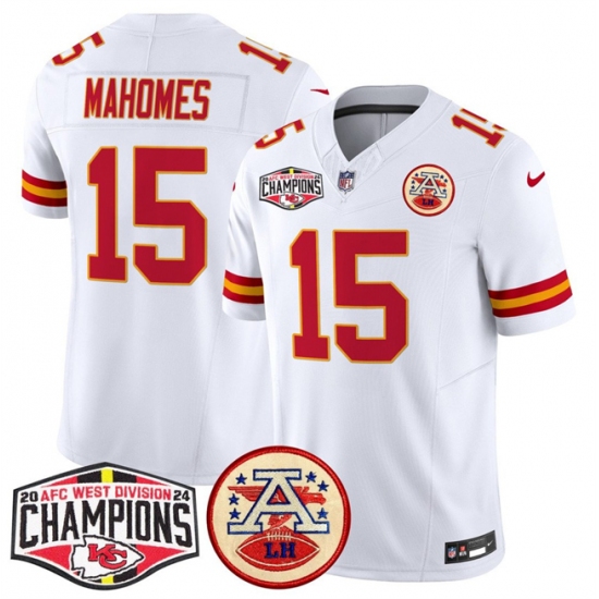 Men's Kansas City Chiefs #15 Patrick Mahomes White F.U.S.E. 2024 AFC West Division Champions Vapor Limited Stitched Football Jersey - Ujersey
