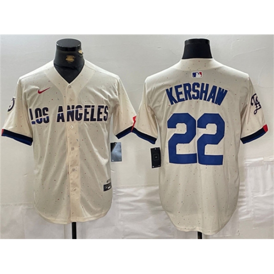 Men's Los Angeles Dodgers #22 Clayton Kershaw Cream Stitched Baseball Jersey - Ujersey