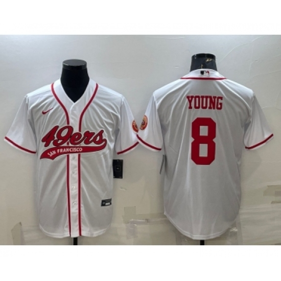 Men's San Francisco 49ers #8 Steve Young White With Patch Cool Base Stitched Baseball Jersey - Ujersey