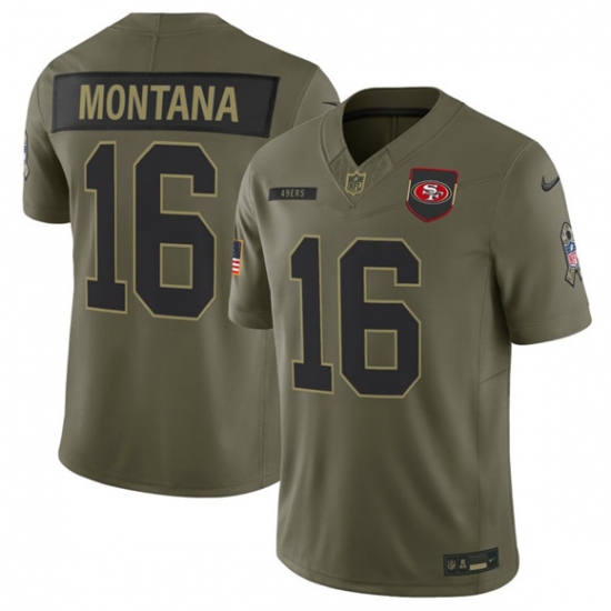 Men's San Francisco 49ers #16 Joe Montana Olive 2025 Salute to Service Limited Football Stitched Jersey - Ujersey