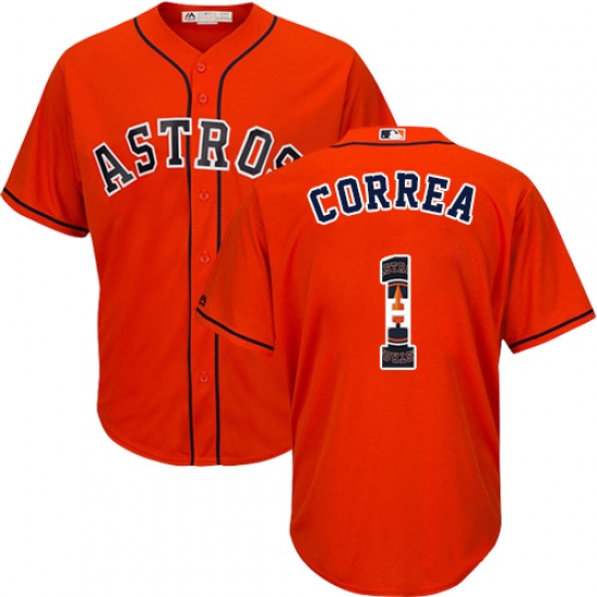 Men's Majestic Houston Astros #1 Carlos Correa Authentic Orange Team Logo Fashion Cool Base MLB Jersey - Ujersey