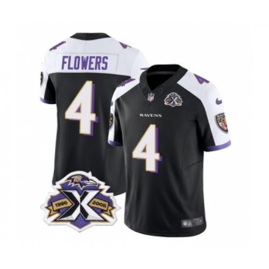Men's Nike Baltimore Ravens #4 Zay Flowers Black White 2023 F.U.S.E Throwback Vapor Limited Stitched Jersey - Ujersey