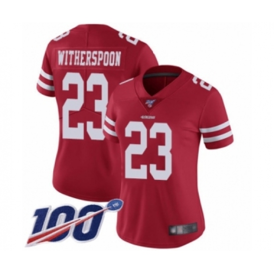 Women's San Francisco 49ers #23 Ahkello Witherspoon Red Team Color Vapor Untouchable Limited Player 100th Season Football Jersey - Ujersey
