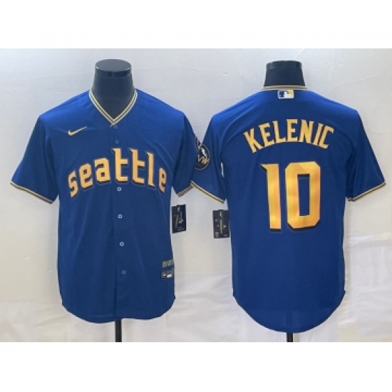 Men's Seattle Mariners #10 Jarred Kelenic Blue 2023 City Connect Cool Base Stitched Jersey - Ujersey