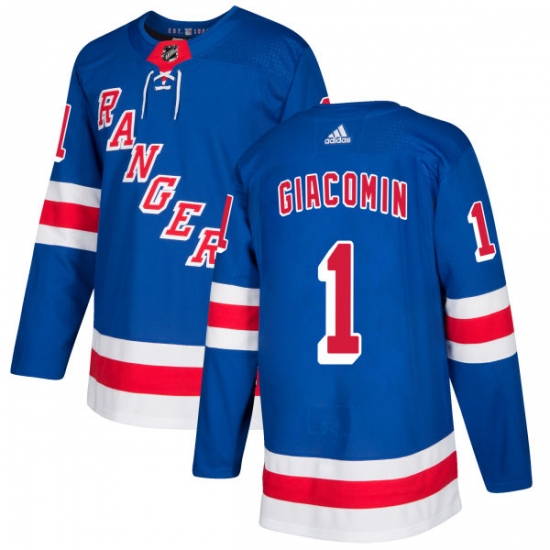 Men's Adidas New York Rangers #1 Eddie Giacomin Authentic Royal Blue Home NHL Jersey - Ujersey