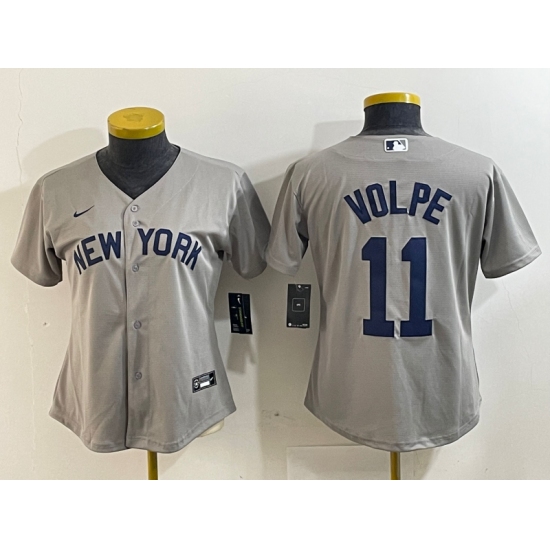 Women's New York Yankees #11 Anthony Volpe Name 2021 Grey Field of Dreams Cool Base Stitched Jersey - Ujersey