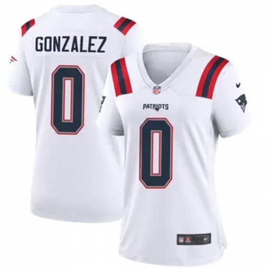 Women New England Patriots #0 Christian Gonzalez White Stitched Vapor Limited Jersey