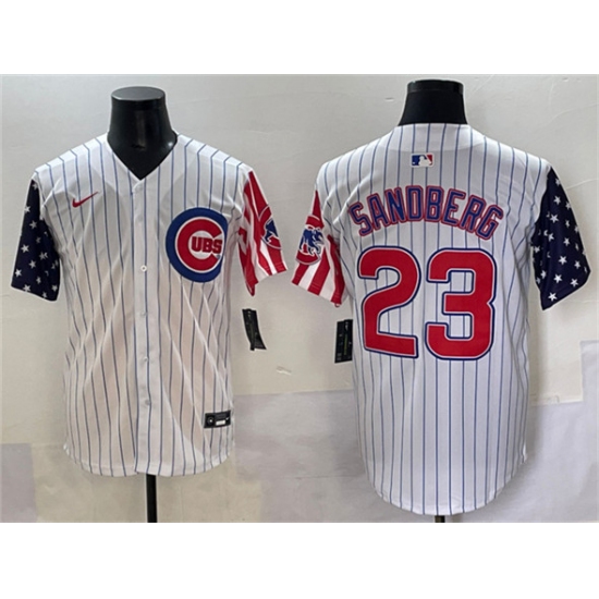 Men's Chicago Cubs #23 Ryne Sandberg White Pinstripe 2025 Independence Day Vapor Premier Limited Stitched Baseball Jersey - Ujersey