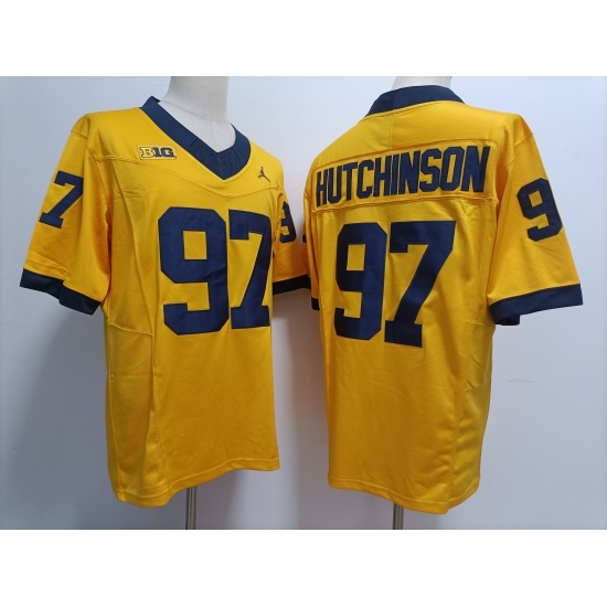 Men's Michigan Wolverines #97 Aidan Hutchinson Yellow 2023 F U S E Stitched NCAA Jersey - Ujersey