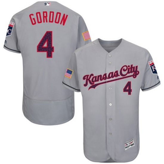 Men's Majestic Kansas City Royals #4 Alex Gordon Authentic Grey Fashion Stars & Stripes Flex Base MLB Jersey - Ujersey