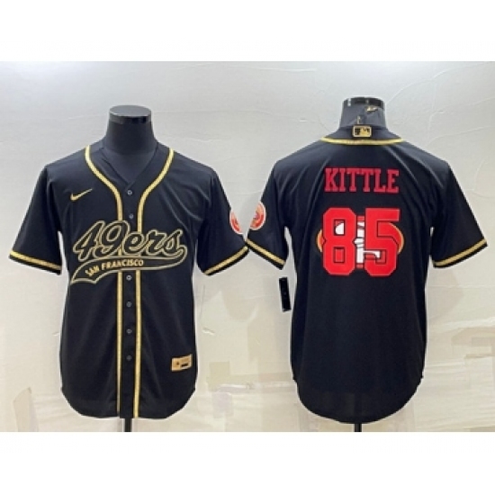 Men's San Francisco 49ers #85 George Kittle Black Gold Team Big Logo With Patch Cool Base Stitched Baseball Jersey - Ujersey