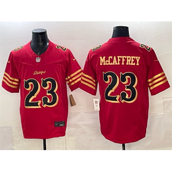Men's San Francisco 49ers #23 Christian McCaffrey Red Gold 2025 F.U.S.E. “Rivalries” Vapor Limited Football Stitched Jersey - Ujersey