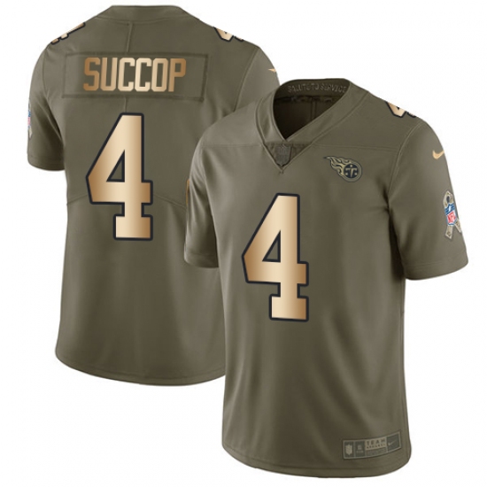 Youth Nike Tennessee Titans #4 Ryan Succop Limited Olive/Gold 2017 Salute to Service NFL Jersey - Ujersey