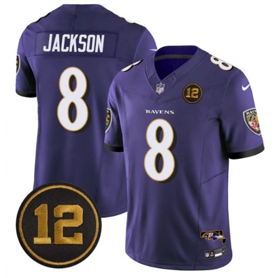 Men's Baltimore Ravens #8 Lamar Jackson Purple 2025 F.U.S.E Jacoby Jones Vapor Limited Football Jersey - Ujersey