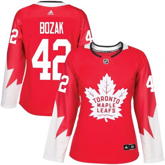 Women's Adidas Toronto Maple Leafs #42 Tyler Bozak Authentic Red Alternate NHL Jersey - Ujersey