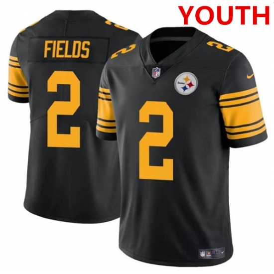 Youth Pittsburgh Steelers #2 Justin Fields Black Color Rush Limited Football Stitched Jersey - Ujersey