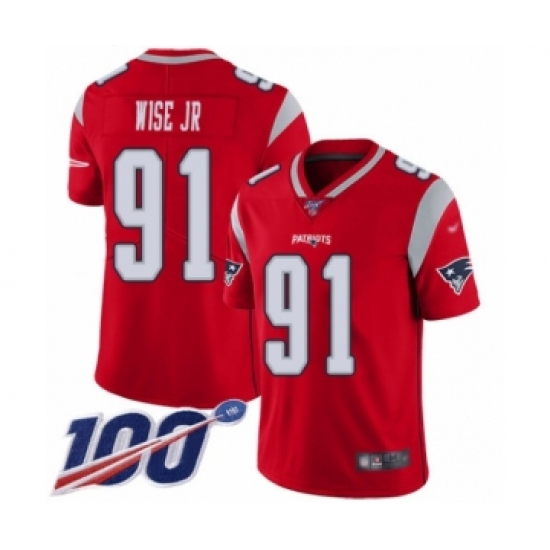 Youth New England Patriots #91 Deatrich Wise Jr Limited Red Inverted Legend 100th Season Football Jersey - Ujersey
