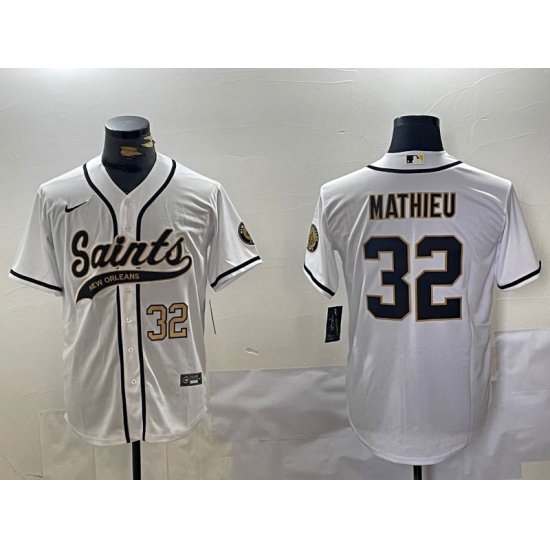 Men's New Orleans Saints #32 Tyrann Mathieu White Cool Base Stitched Baseball Jerseys - ujerseystore