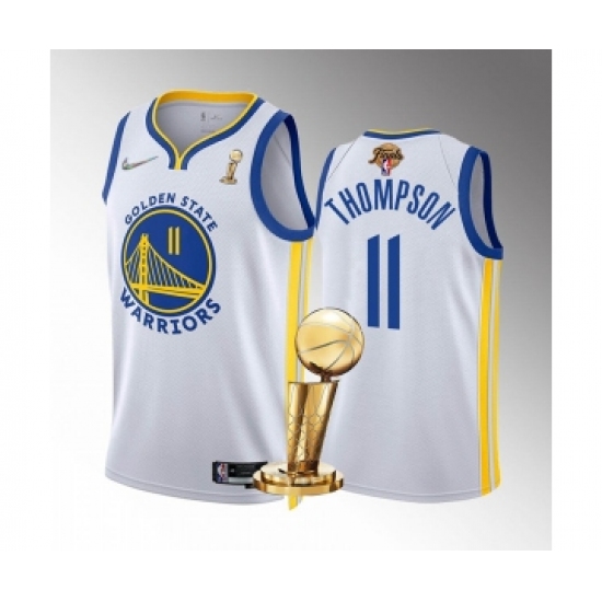 Men's Golden State Warriors #11 Klay Thompson White 2022 NBA Finals Champions Stitched Jersey