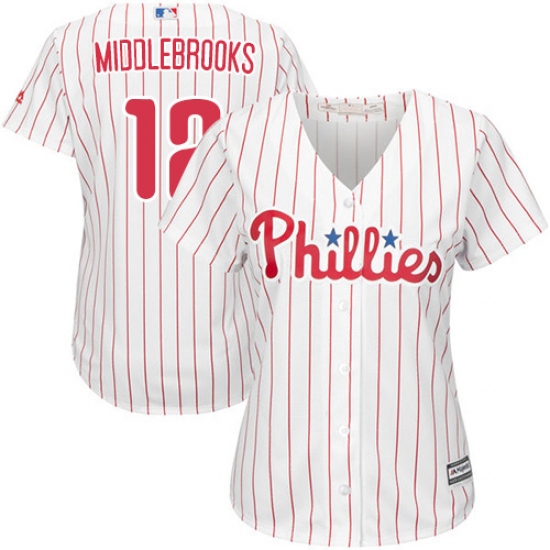Women's Majestic Philadelphia Phillies #12 Will Middlebrooks Replica White/Red Strip Home Cool Base MLB Jersey - Ujersey