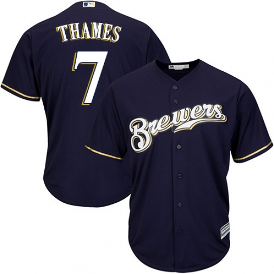 Men's Majestic Milwaukee Brewers #7 Eric Thames Replica Navy Blue Alternate Cool Base MLB Jersey - Ujersey