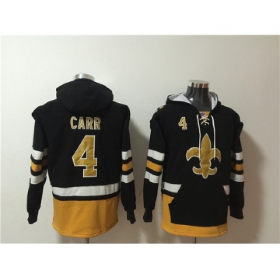 Men's New Orleans Saints #4 Derek Carr Black Ageless Must-Have Lace-Up Pullover Hoodie - Ujersey