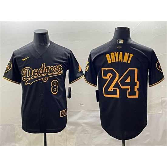 Men's Los Angeles Dodgers Front #8 Back #24 Kobe Bryant Black With KB Stitched Jersey - Ujersey