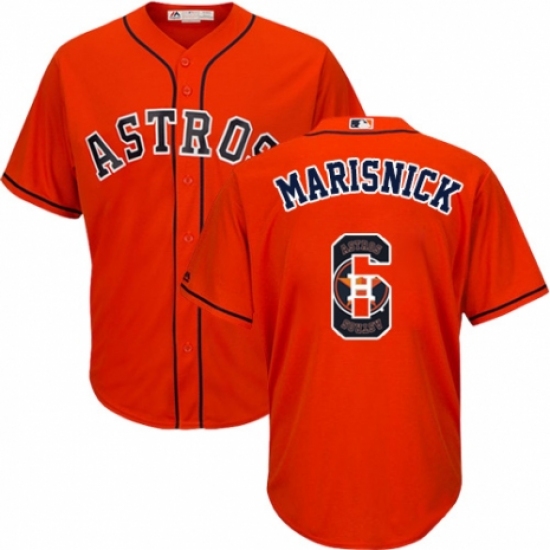 Men's Majestic Houston Astros #6 Jake Marisnick Authentic Orange Team Logo Fashion Cool Base MLB Jersey - Ujersey